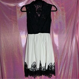 LBK Sheer Lace Detail Black White Sleeveless Button Up Sundress Summer Dress